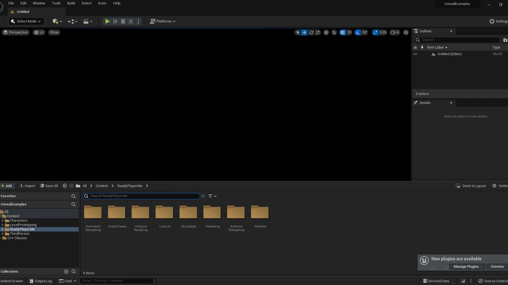 An empty Unreal Engine project window.