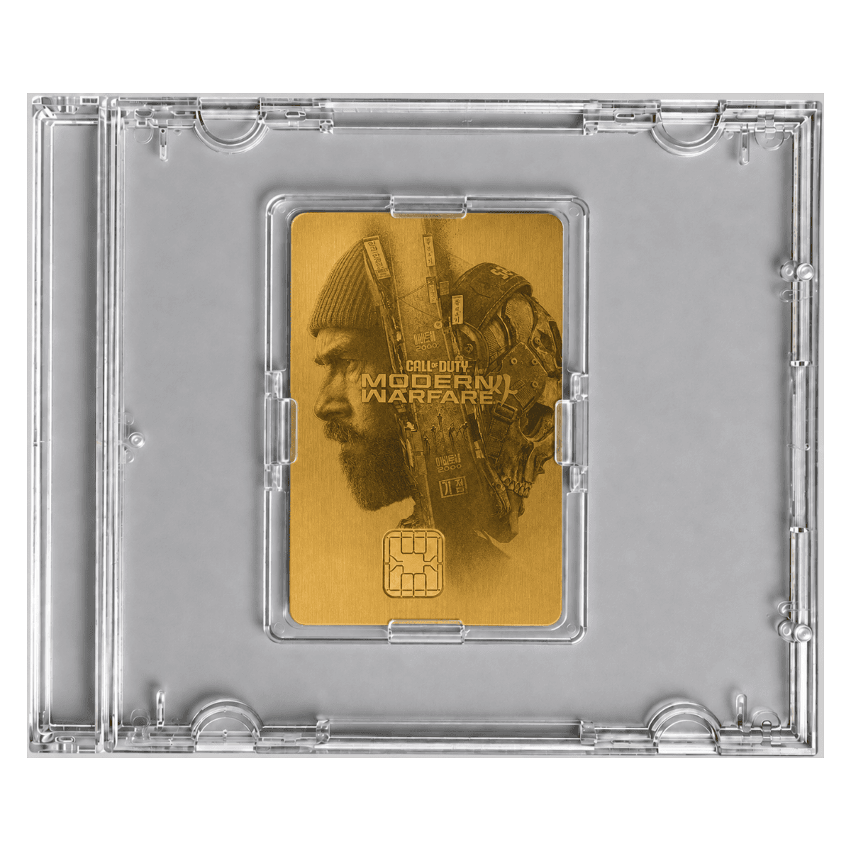 A premium gold Project Onyx smart card displayed inside a transparent collectible protective case.